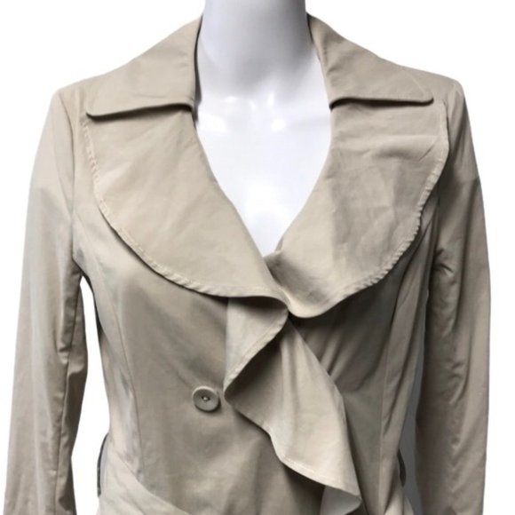 NWT SAKS FIFTH AVENUE Ruffle-Trimmed Trench Coat - Picture 4 of 6